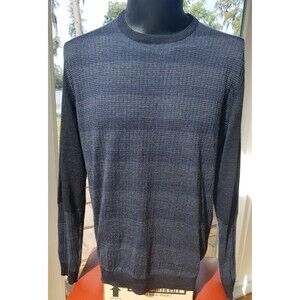 Calvin Klein Merino Wool Blend Crew Neck Dad Sweater Gray Black Blue Stripe Sz L